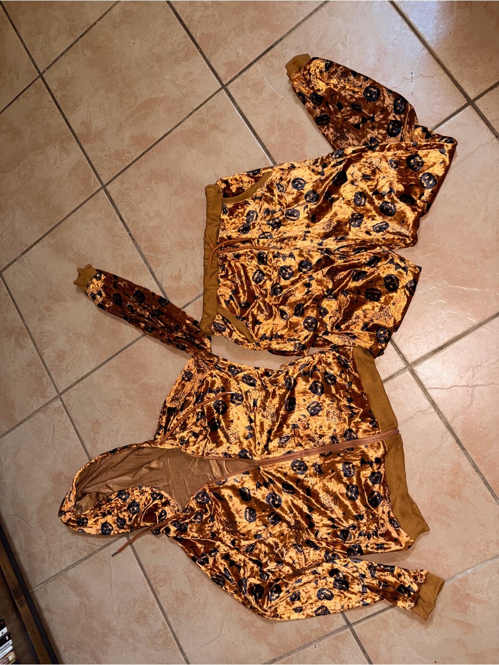 Orange Velvet pumpkin Print Two-Piece Set